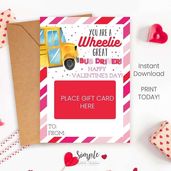 Valentine's Day Gift Card Holder For Bus Drivers, Valentines Day Gift for Bus Driver, School Bus Drivers Gift Ideas, Instant Download