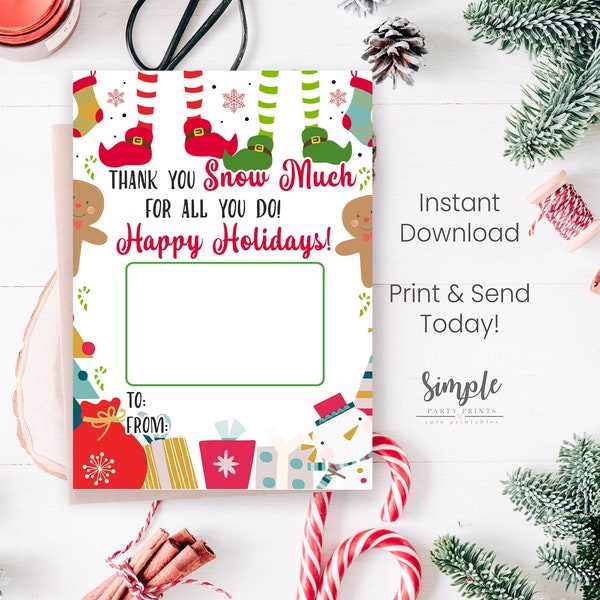 Thank You Snow Much For All You Do Holiday Gift Card Holder, Teacher Christmas Gift Card Holder Printable, 5x7 Gift Card Holder, Xmas Gifts