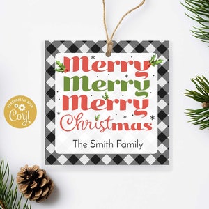 Druckbare Weihnachtsgeschenkanhänger - Frohe Weihnachten Urlaub Favor Tag, festliche Etiketten mit Weihnachtsbeeren, Familienfreunde, bearbeitbar mit Corjl