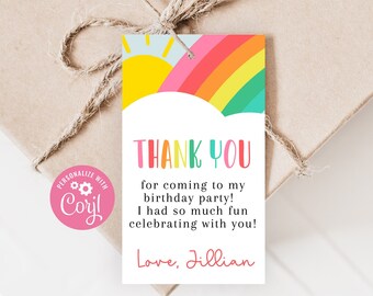 Pastel Rainbow Thank You Favor Tags, Personalized Pastel Rainbow Gift Tags, Customized Printable Label,  Instant Download Editable LB