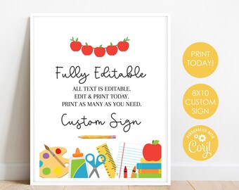 Personalized School Sign for Teachers | Custom Classroom Decor | Editable Sign | Printable School Template | Edit with Corjl | Instant | BTS