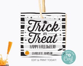 Halloween Trick or Treat Goodie Bag Tags, Happy Halloween Gift Tag, Candy Treat tags, Treats for Neighbors, Class Parties, Kids Party