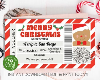 Plantilla de certificado de regalo de Navidad imprimible, certificado de regalo navideño, regalos editables, vales de Papá Noel personalizados, descarga instantánea