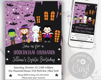 Halloween Birthday Party Invitation for kids, Halloween Invite, Costume Bday Parties, Halloween Birthday Invitation, Haunted House Invite