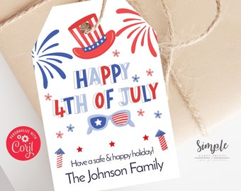 Editable 4th of July Tags, Happy Fourth of July Label, Tags for Cookies, Custom Tags for Cupcakes, Printable Gifts, Patriotic Tags, D5