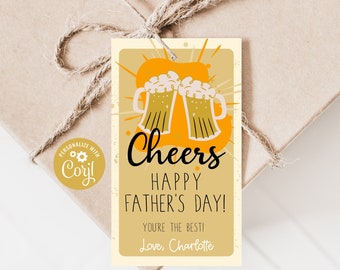 Printable Father's Day Tag, Happy Fathers Day Gift Ideas For Fads, Beer Gift Tags, Cheers to the Worlds Best Dad Favor Tag Grandpa, Uncle D5