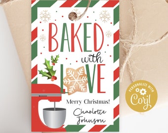 Editable Baked with love tag, Baking Happy Holidays Printable Tag, Christmas Cookie Tag, Cookies Tags, Homemade Label, Cookie Exchange
