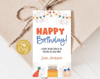 Printable Happy Birthday Tag, Editable Birthday Gift Ideas for friends & Family, Editable Gift Tags, Personalized Favor Tag, Customized Tags