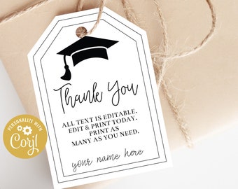 Editable Graduation Hat Blank Tags Instant Download, Printable Custom Tag, Grad Tag, Personalized Simple Tag, Modern Tag, Gift Tag, Corjl