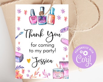 Editable Manicure Birthday Party Thank You Tags, Printable Mani-Pedi Bday Gift Favor Tag, Girls Spa Day Label, Tween Party Idea, Corjl Edit