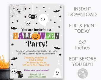 Bearbeitbare Halloween Party Einladung für Kinder, Halloween Monster Bash, druckbare Halloween Bash Invite, Kostüm Dress Up Party, Instant