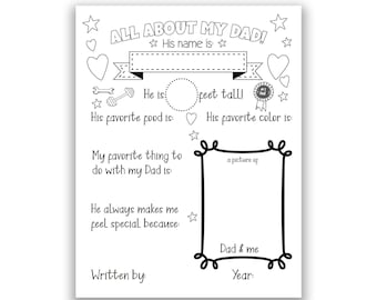 Printable All About Dad Fill in Template Kids Gift for - Etsy