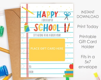 Instant Download Printable Back to School Gift Card Holder for Teachers or Volunteers, 1st day of school gift ideas, Last Minute Idea