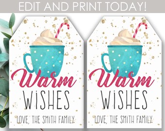 Hot Cocoa Printable Tags, Hot Chocolate Holiday Tags, Christmas Printable tags, Warm Wishes , Gifts for teachers, PTA PTO Tags, Digital Tags