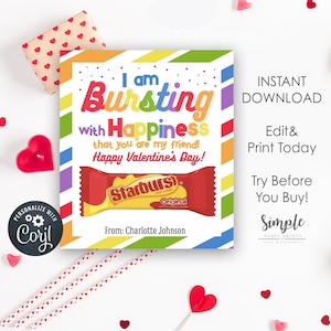 Tarjeta de San Valentín con diseño de estrellas para imprimir para el intercambio en el aula de niños, etiquetas de San Valentín con diseño de estrellas, editable con Corjl, descarga instantánea