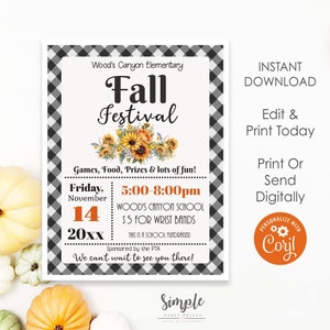 Bearbeitbarer Herbst Festival Digitaler Flyer | Herbst-Event-Einladung | Schule oder Kirche Herbstfest | Druckbare Sofort Download | Mit Corjl . bearbeiten