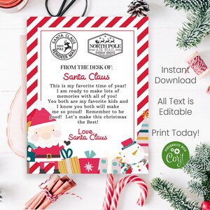 Carta de Papai Noel imprimível para crianças, modelo de carta editável instantaneamente para crianças na época do Natal, momentos mágicos de férias para famílias