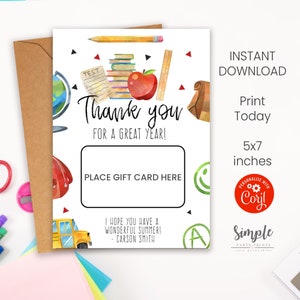 Teacher Gift Card Holder, End of Year Gifts for Teachers, Printable ...