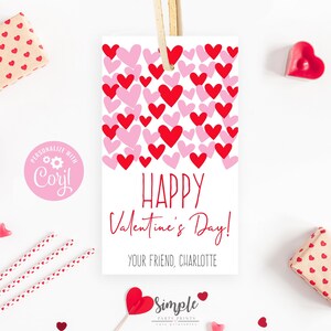 Etiquetas imprimíveis para o Dia dos Namorados, Cartões personalizados para o Dia dos Namorados, Etiquetas personalizadas para o Dia dos Namorados, Dia dos Namorados vermelho e rosa, Etiqueta simples de coração, Corjl