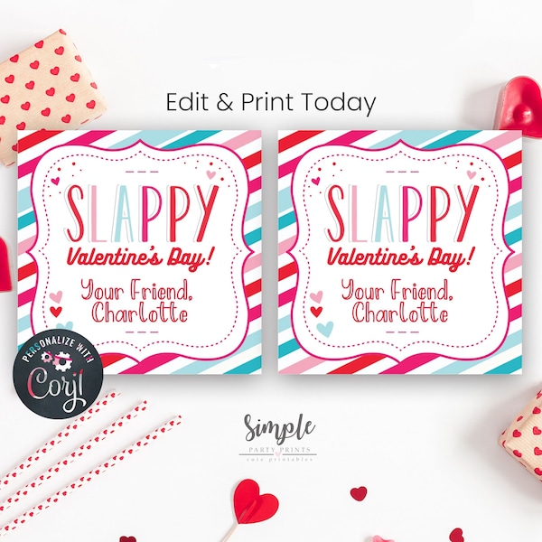 Printable Valentine's Day Slap Bracelet Cards for Kids Classroom Valentine Exchange Party, Instant Download, Editable Tags with Corjl