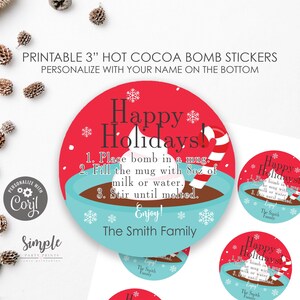 EDITABLE Hot Cocoa Bomb Sticker Sheet, Printable Hot Chocolate Bomb Tag, Christmas Hot Cocoa Bomb Tags, Instant Download Christmas Labels