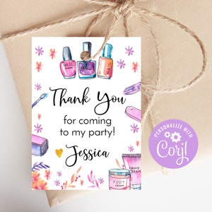 Etiquettes de remerciement modifiables pour fête d'anniversaire, manucure, étiquette de cadeau d'anniversaire pour manucure, étiquette de journée spa pour filles, idée de soirée entre préados, Corjl