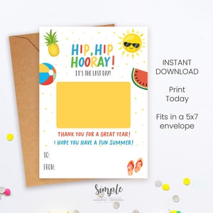 School's Out Summer is Here Porte-cartes-cadeaux, Cadeaux d'appréciation des enseignants imprimables, Cadeaux de fin d'année scolaire modifiables pour les enseignants