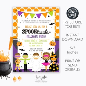 Editable Halloween Party Invitation for Kids, Halloween Monster Bash, Printable Halloween Bash Invite, Costume Dress Party, Instant, Corjl