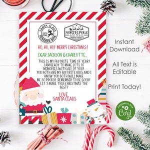 Carta de Papá Noel imprimible para niños, Carta editable para niños para Navidad, Momentos mágicos de vacaciones para familias, Editar con Corjl