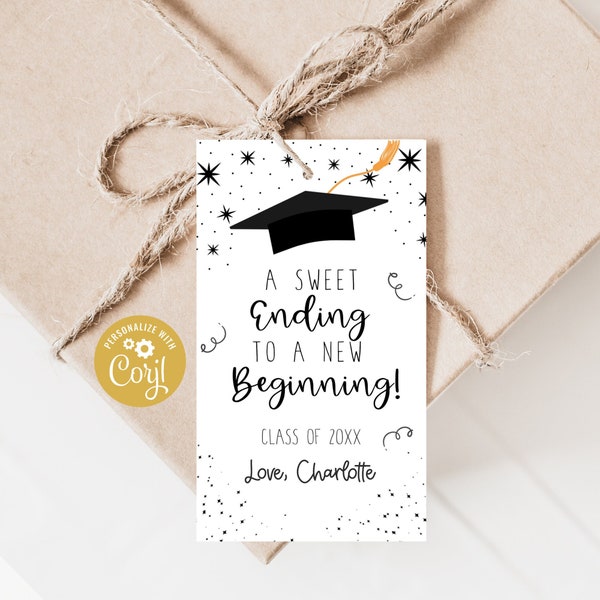 Editable Cute Graduation Hat Blank Tags, Printable Simple Custom Class of 2024 Tag, Grad Tag, Personalized Tag, Modern Tag, Gift Tag, Corjl