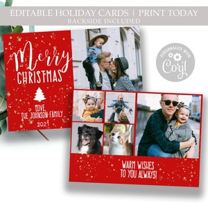 Cartes de vœux avec photos | Carte de Noël avec photo | 6 Photos | Rouge & Or | Carte de vacances imprimable | Modifiable | Téléchargement instantané