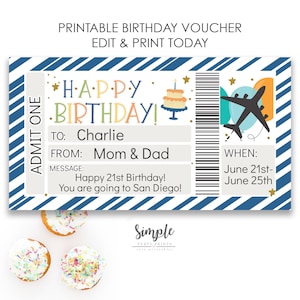 Printable Airplane Boarding Pass, Birthday Travel Voucher Template, Gift Certificate, Personalized Gift Ideas, INSTANT DOWNLOAD, EDITABLE image 1