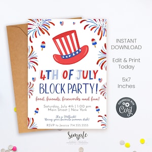 4th of July Backyard BBQ Party Invite, July 4th BBQ Invitation, Patriotic Summer Party, Independence Day Potluck, Fourth of July Invite