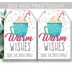 Hot Cocoa Printable Tags, Hot Chocolate Holiday Tags, Christmas Printable tags, Warm Wishes , Gifts for teachers, PTA PTO Tags, Digital Tags