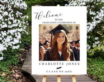 Editable Graduation Party Welcome Sign, Printable Graduation Signs, Personalized Poster With A Picture, Custom Grad Sign, Edit With Corjl
