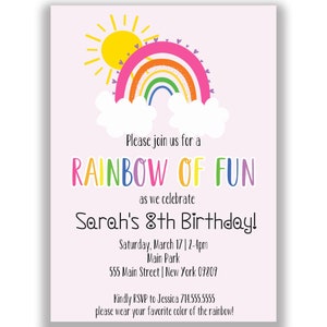 Printable Rainbow Birthday Party Invitation, Girl Birthday Invite ...