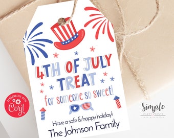 Editable 4th of July Tags, Happy Fourth of July Label, Tags for Cookies, Custom Tags for Cupcakes, Printable Gifts, Patriotic Tags, D5