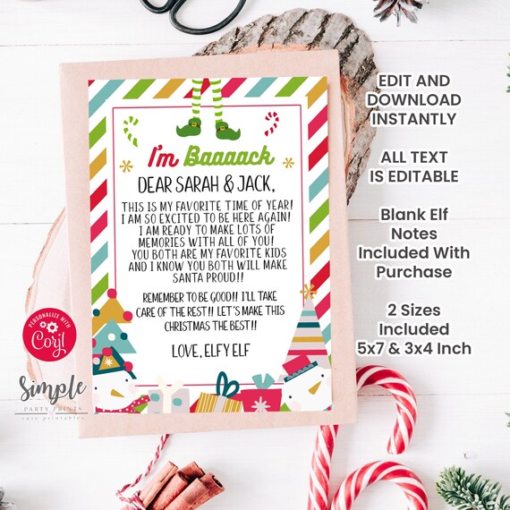 Elf on the Shelf Printable Letter, We're Back Editable Download, Instant Download, Christmas Elf on the Shelf letters, Goodbye Letter Il_570xn