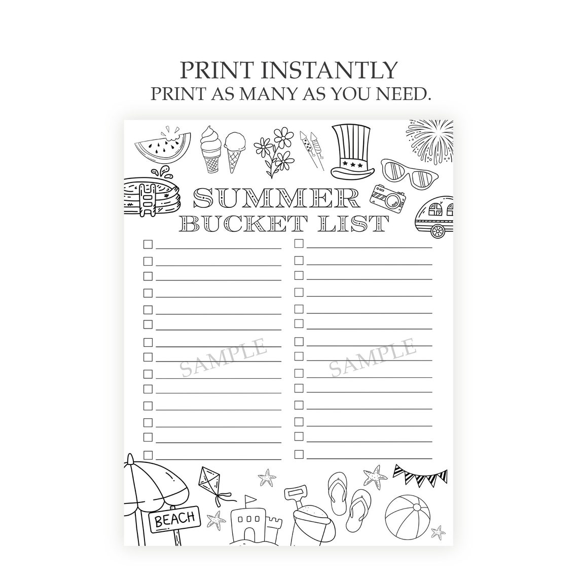 Summer Coloring Page | Kids Activity | Printable Summer Bucket List for ...