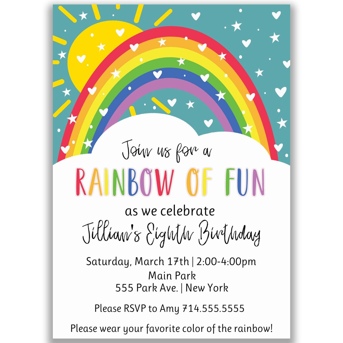 Rainbow Birthday Party Invitations Girl Birthday Invite Etsy
