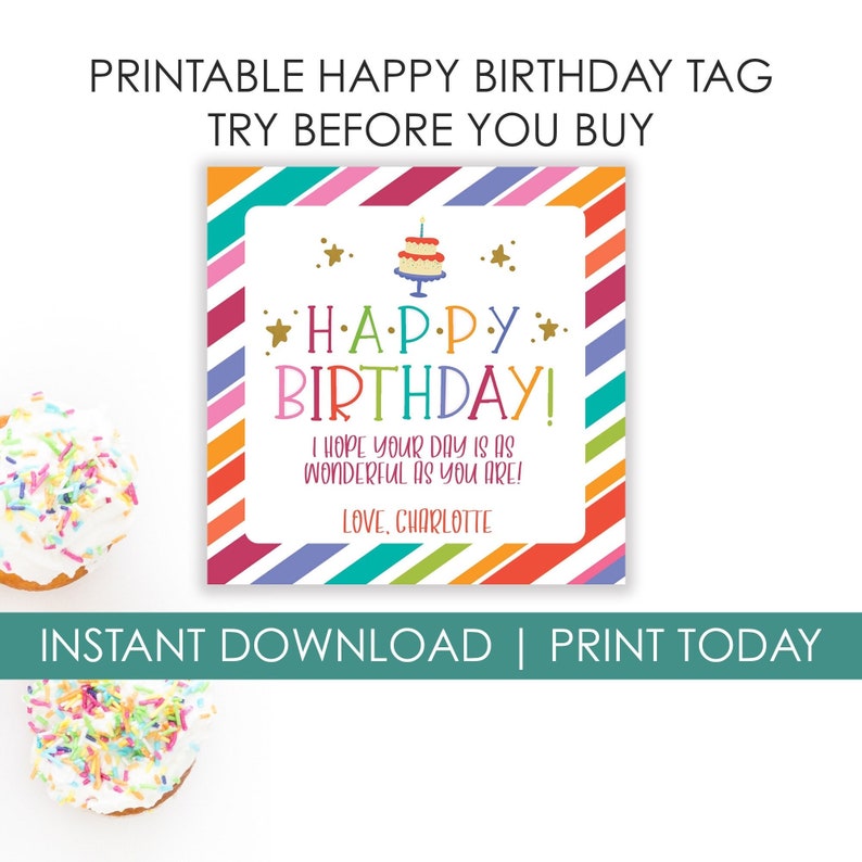 Printable Happy Birthday Tag Birthday Gift Ideas for Friends - Etsy