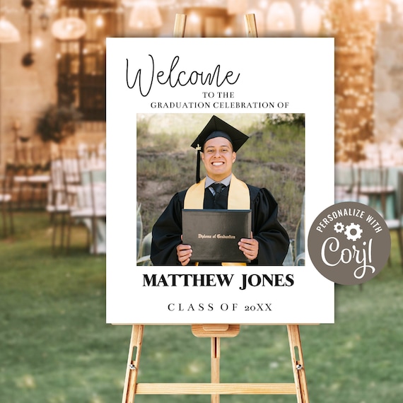 Graduation Welcome Sign Template, Editable Graduation Sign, Photo Graduation Poster, Graduate Decor, Senior, College Graduation Party |SARAH
