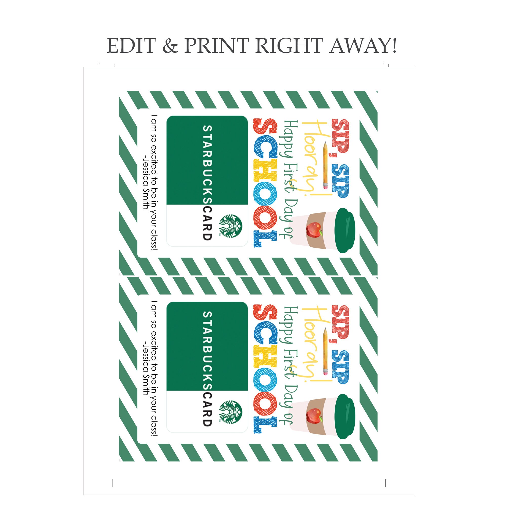 First Day of School Gift Card Holder, Editable Happy Teacher ...