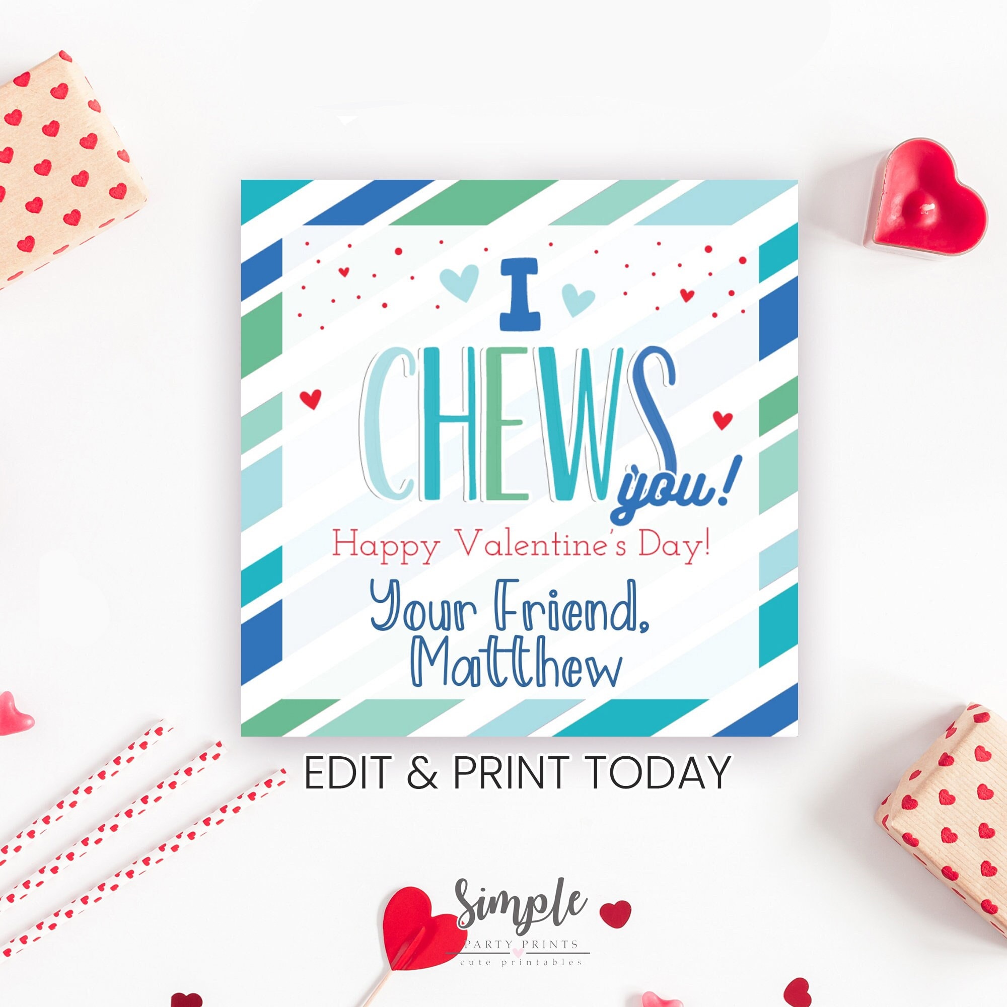 printable valentine's day i chews you tags for kids classroom