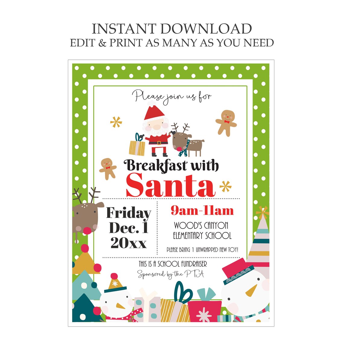 Editable Breakfast With Santa Template Digital Download - Etsy