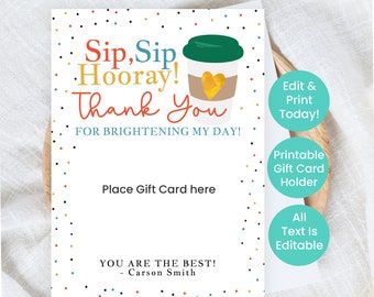 Coffee Gift Card Holder | Thank You Card | Printable Gift Ideas to Say Thank You | Editable With Corjl | Instant Download