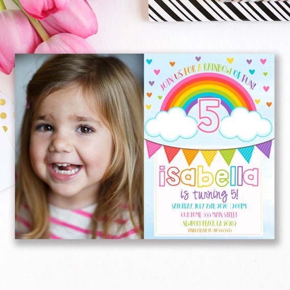Rainbow Birthday Invitation | Rainbow Invitations | Rainbow Party Invite | First Second Birthday | Heart | Picture | Girls Birthday DIY Il_570xn