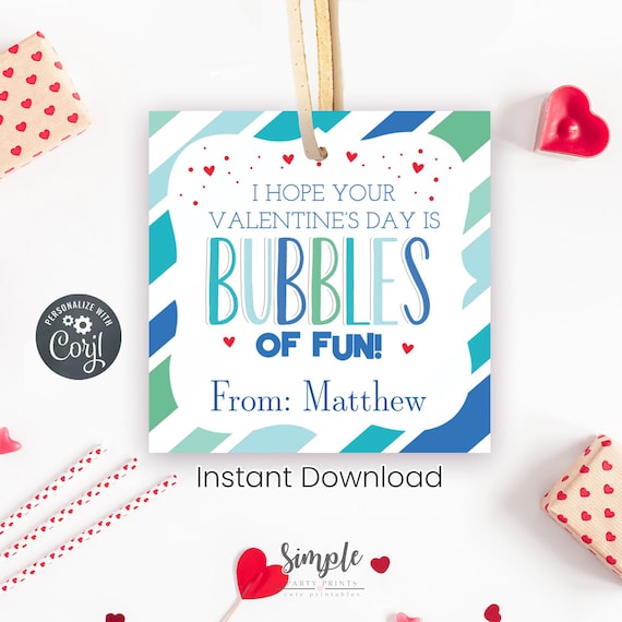 Printable Bubbles of Fun Valentine's Day Tags, Classroom Exchange Cards for Kids, Non-Candy Valentine, Editable With Corjl, Instant Download Il_570xn