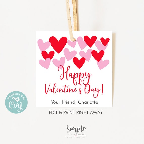 valentines day kids cards, Valentine's tag, Valentines Labels, Red pink Valentines labels , Simple Heart Label, Printable Tag, pto tags Il_570xn