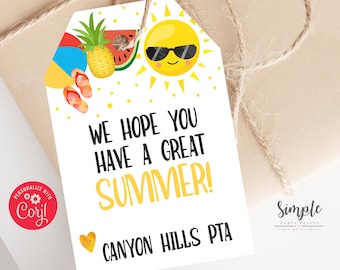 Teacher Appreciation Printable Tag, Printable Thank You for Being Sun Sational Gift tags, Editable End of the School Year Gifts, Sunsational